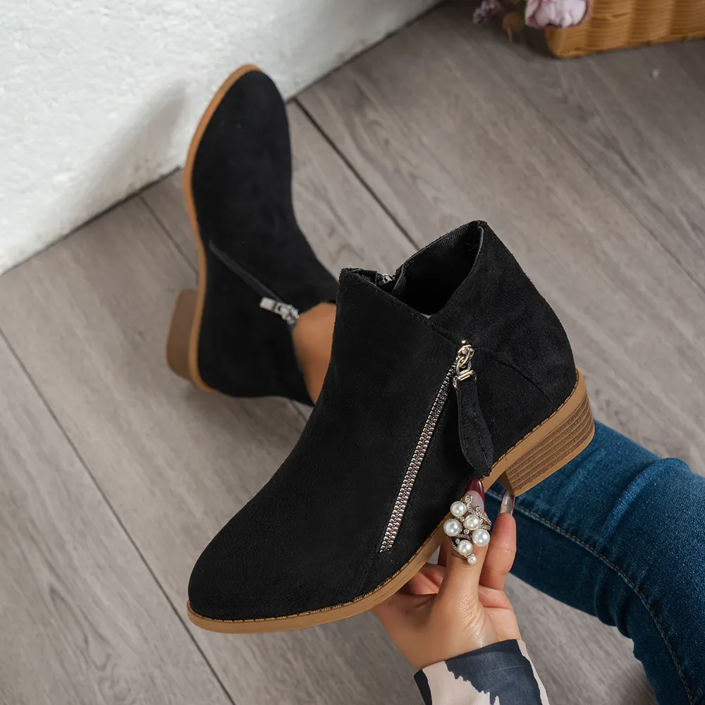 Side Zip Ankle Boots with Block Heel, image 4