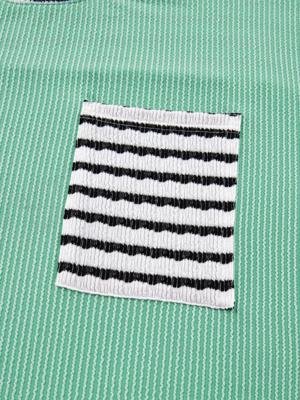 Twisted Ribbed Contrast Round Neck Striped Patchwork Long Sleeve Top, image 6