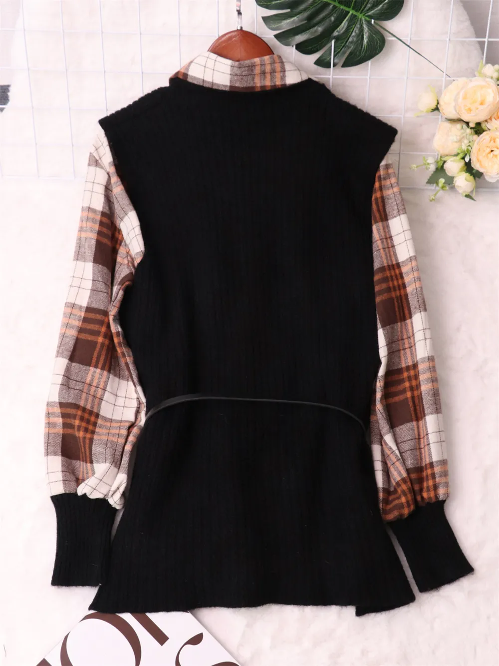 Plaid Long Sleeve Sweater Dress, image 7
