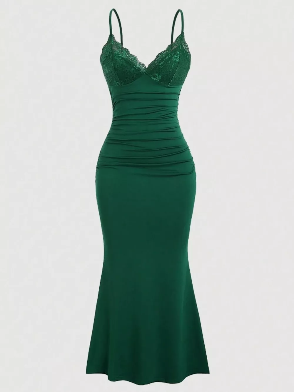 Lace Trim Ruched Mermaid Dress, image 5