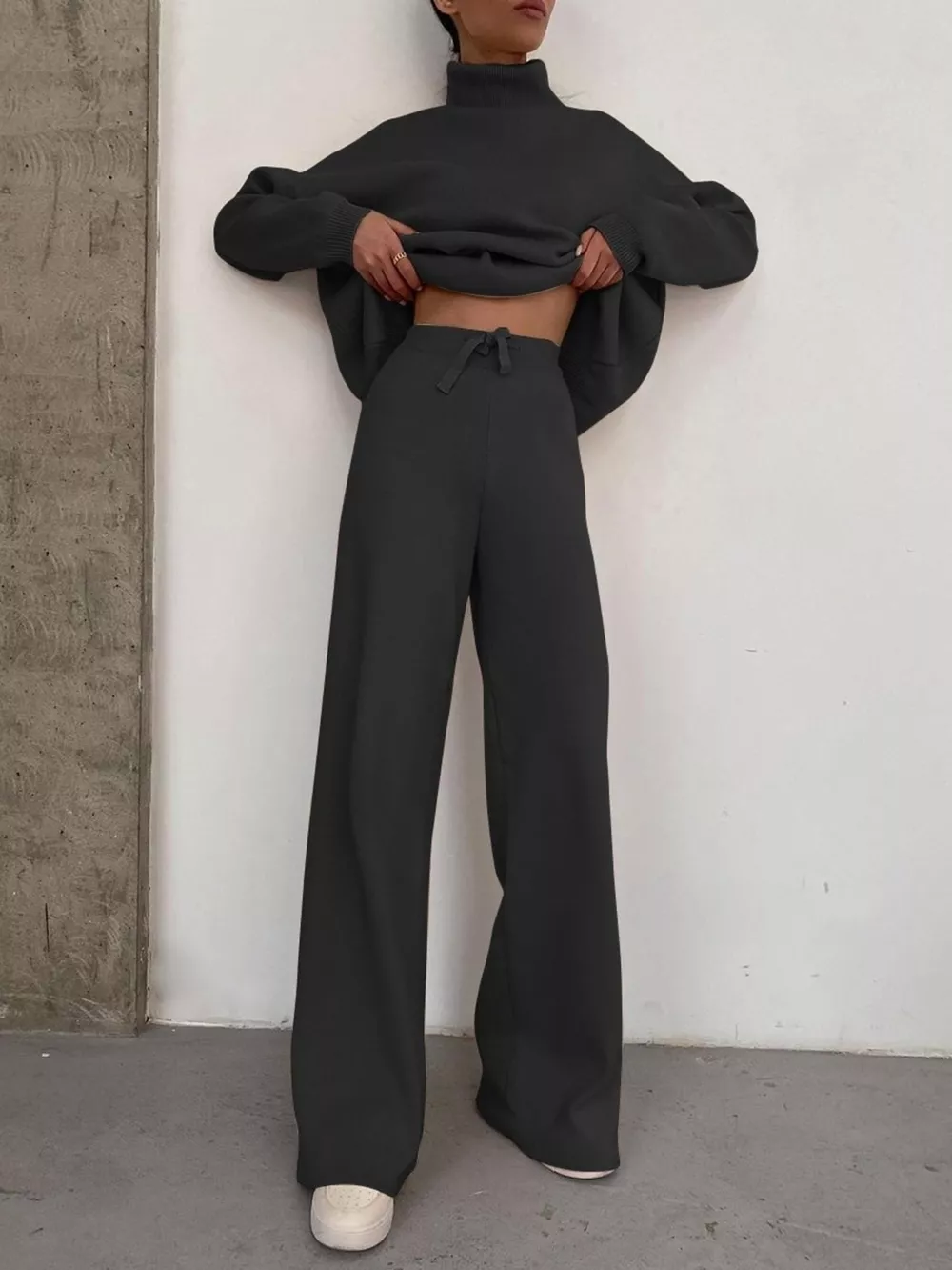 Full Size Turtleneck Long Sleeve Top and Pants Sweater Set Plus Size