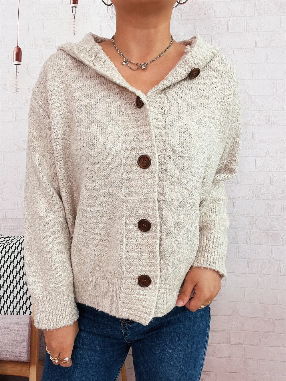 Cozy Button-Up Hooded Cardigan, image 5