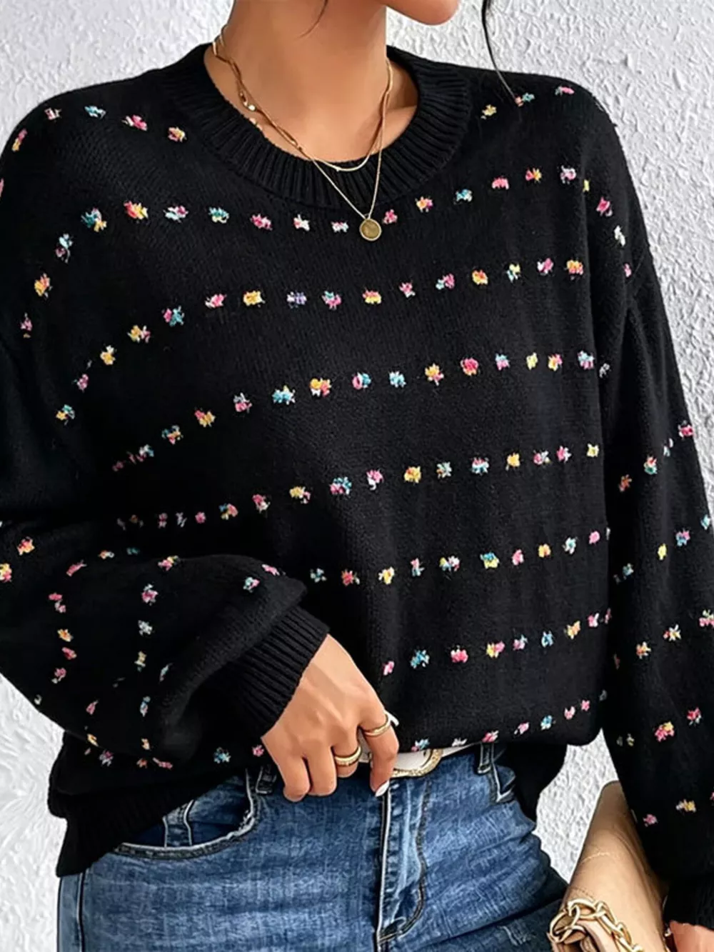 Multi-Color Confetti Dot Drop Shoulder Sweater, image 6