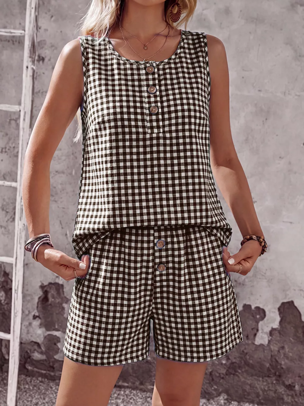 Gingham Sleeveless Top & Shorts Set, image 9