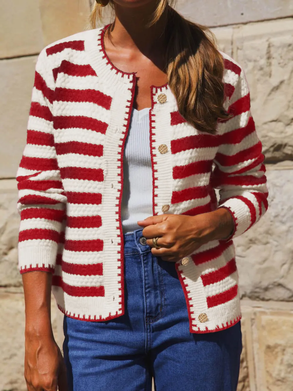 Button Down Striped Long Sleeve Cardigan, image 13