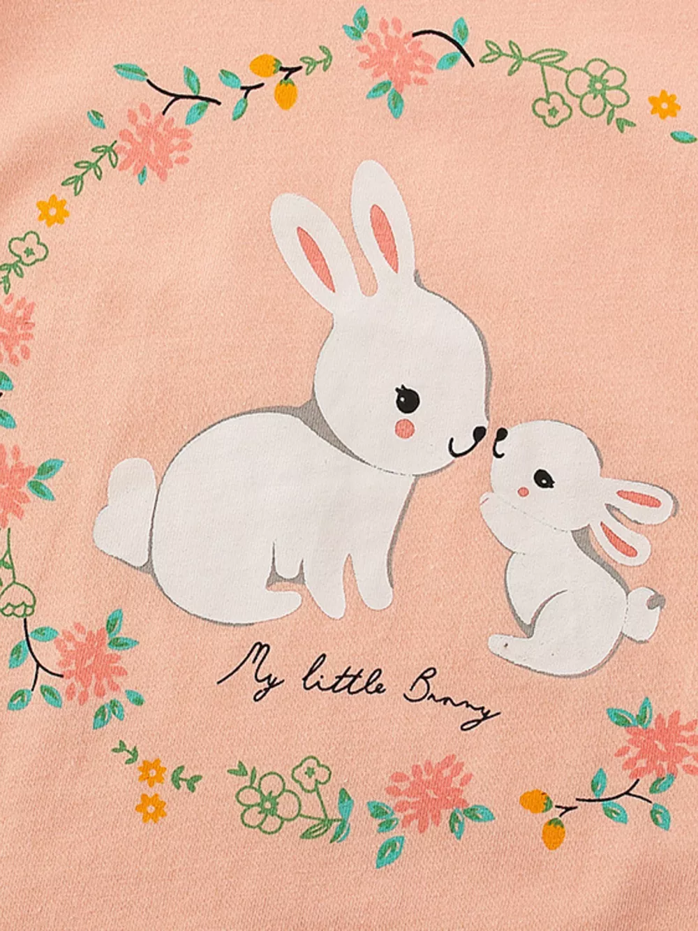 Children's Cute Bunny Graphic Top and Floral Pants Set, image 5