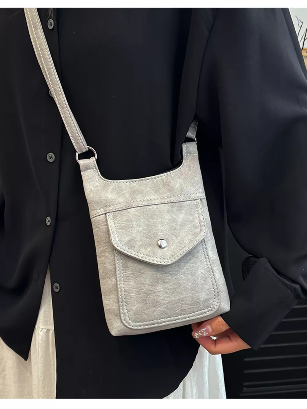Adjustable Strap Leather Crossbody Bag, image 13
