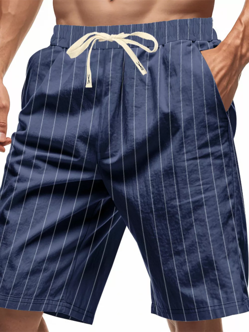 Men's Full Size Striped Drawstring Casual Shorts Plus Size, image 2