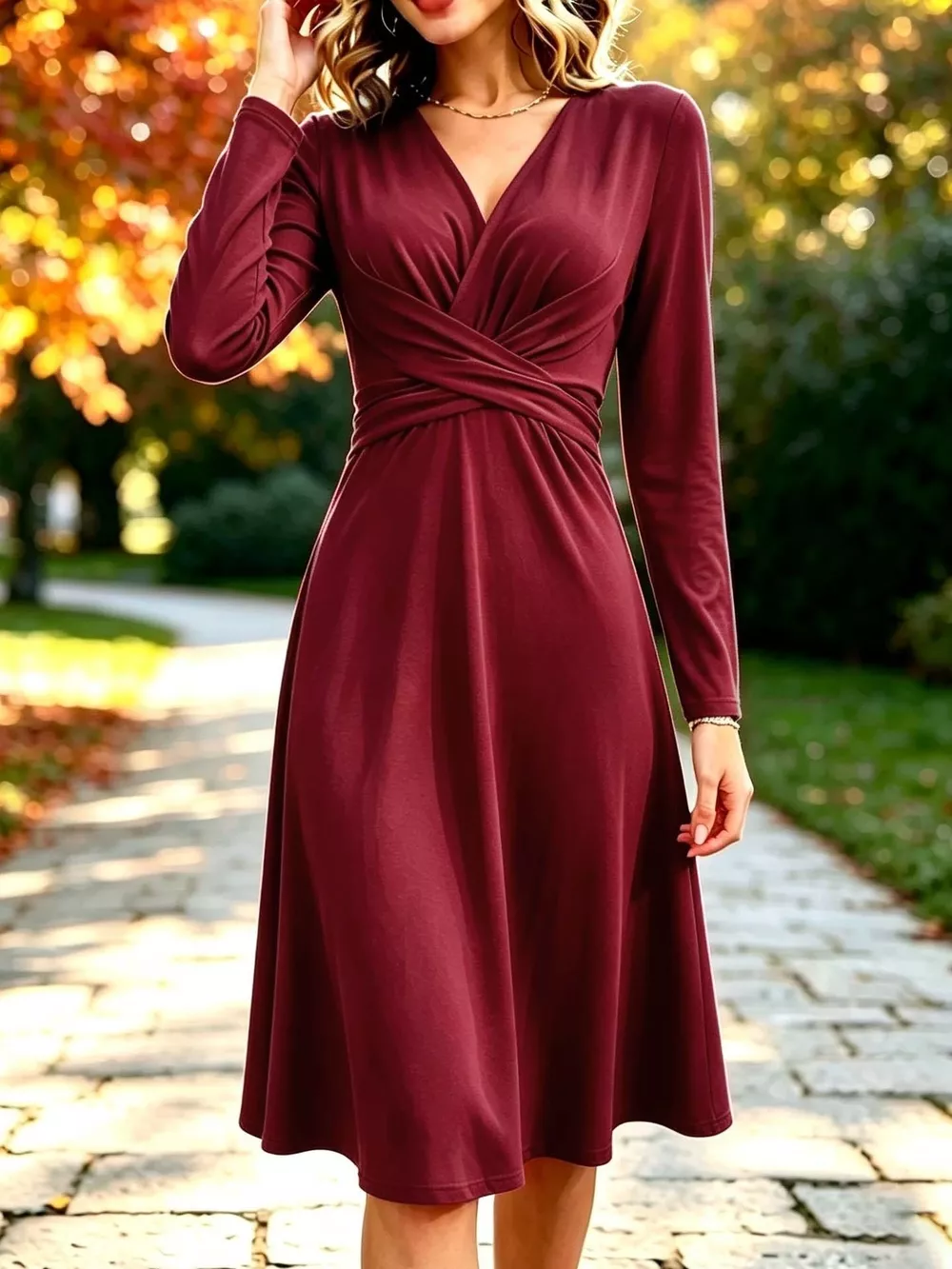 Full Size Ruched Long Sleeve Midi Dress Plus Size, image 2