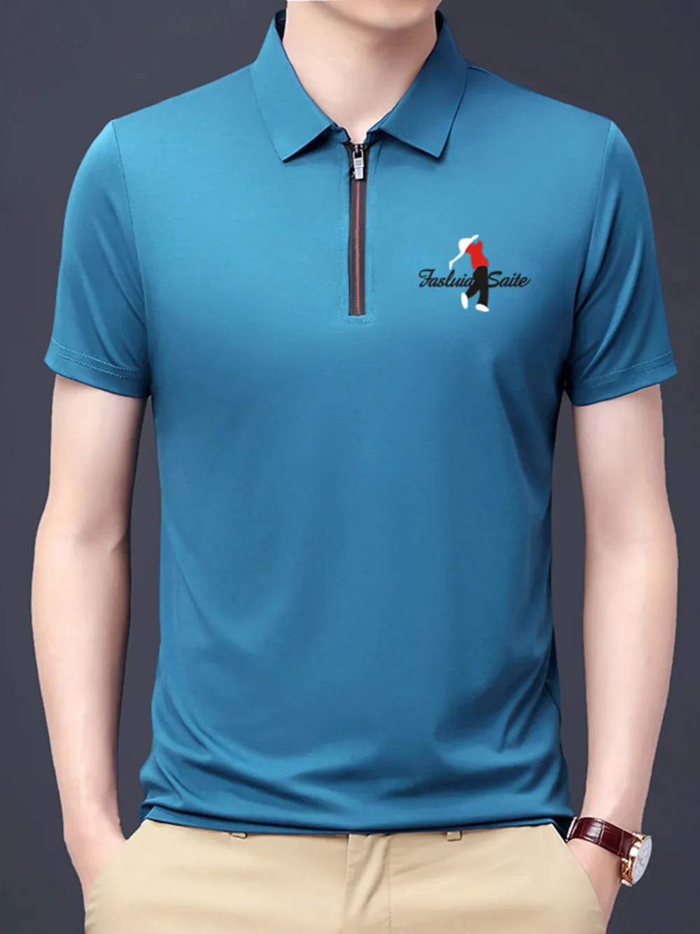 Men's Plus Size Half-Zip Short Sleeve Polo, image 6