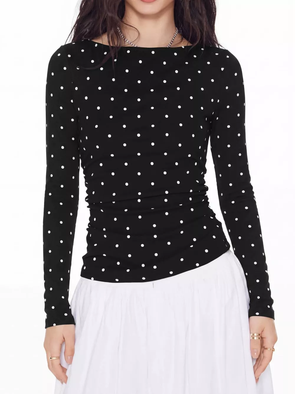 Long Sleeve Polka Dot Tie Back T-Shirt, image 12