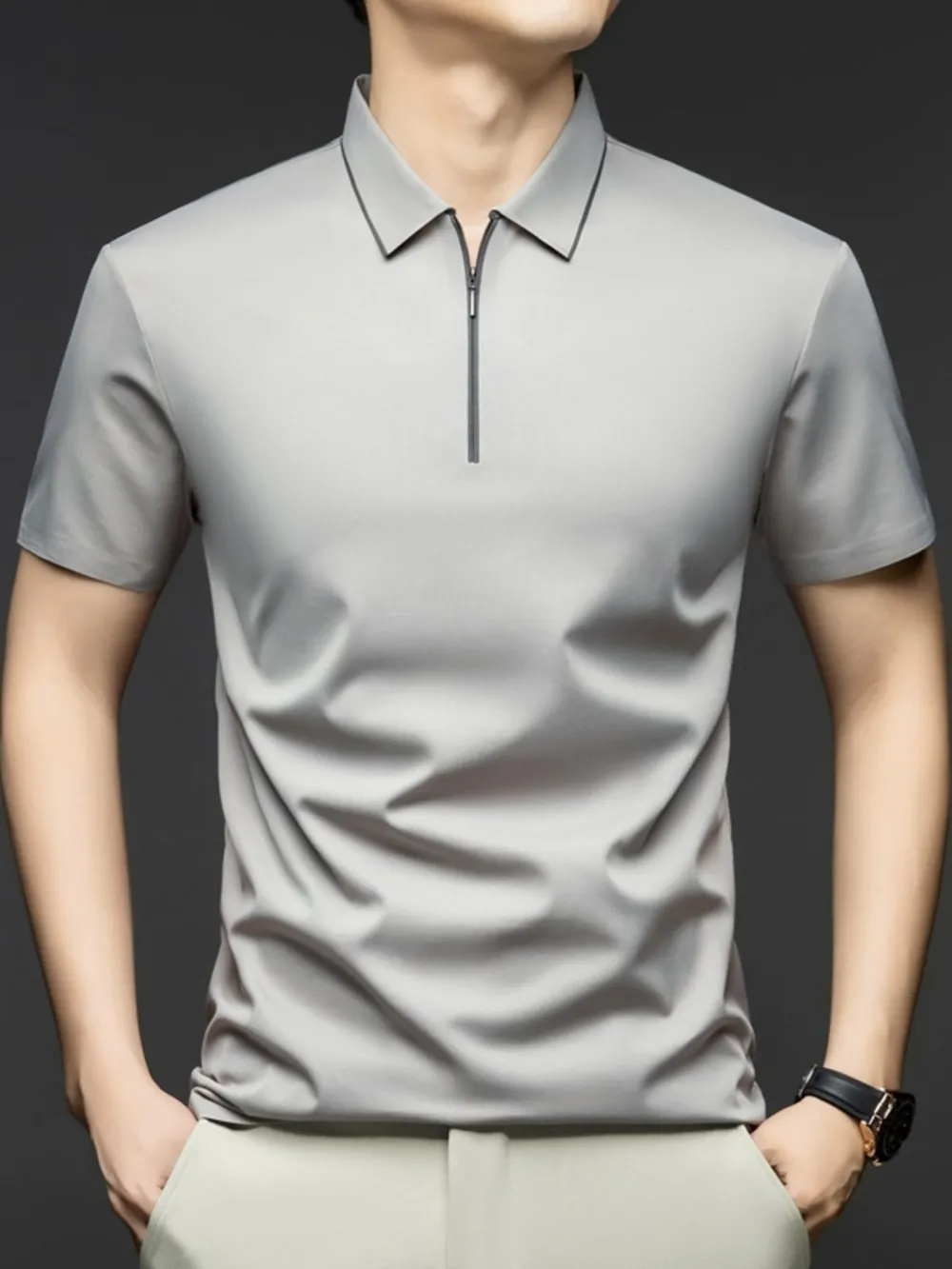 Men's Full Size Short Sleeve Quarter-Zip Polo Plus Size, image 6