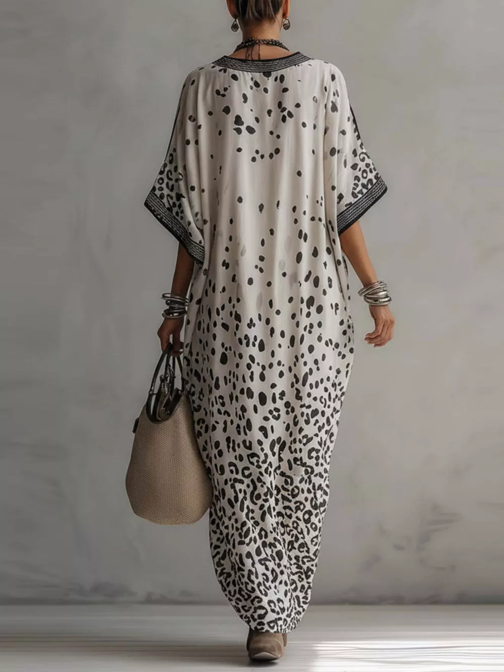 V-Neck Leopard Print Loose Maxi Dress, image 2