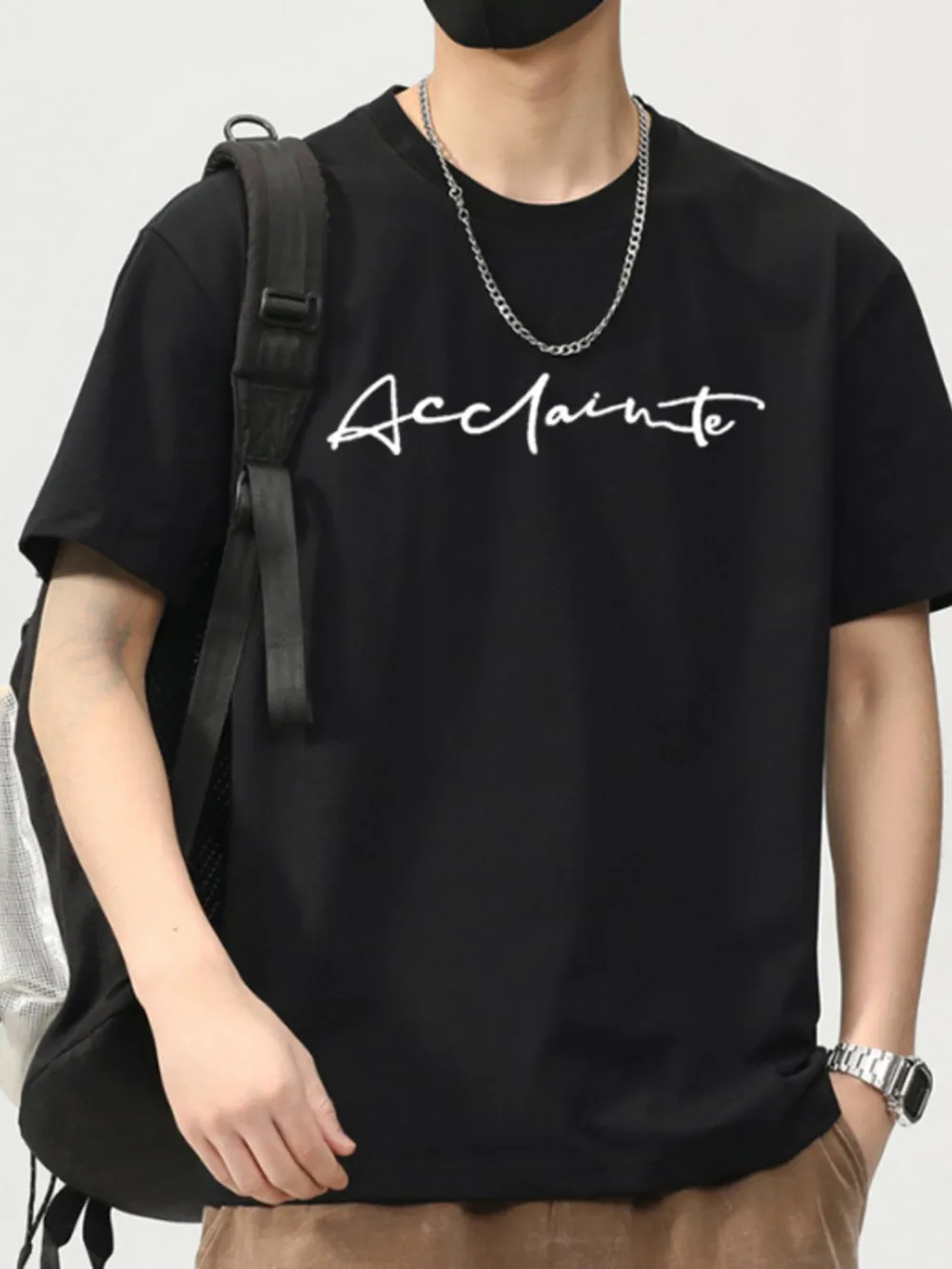 Men's Plus Size Letter Round Neck Short Sleeve T-Shirt, image 2