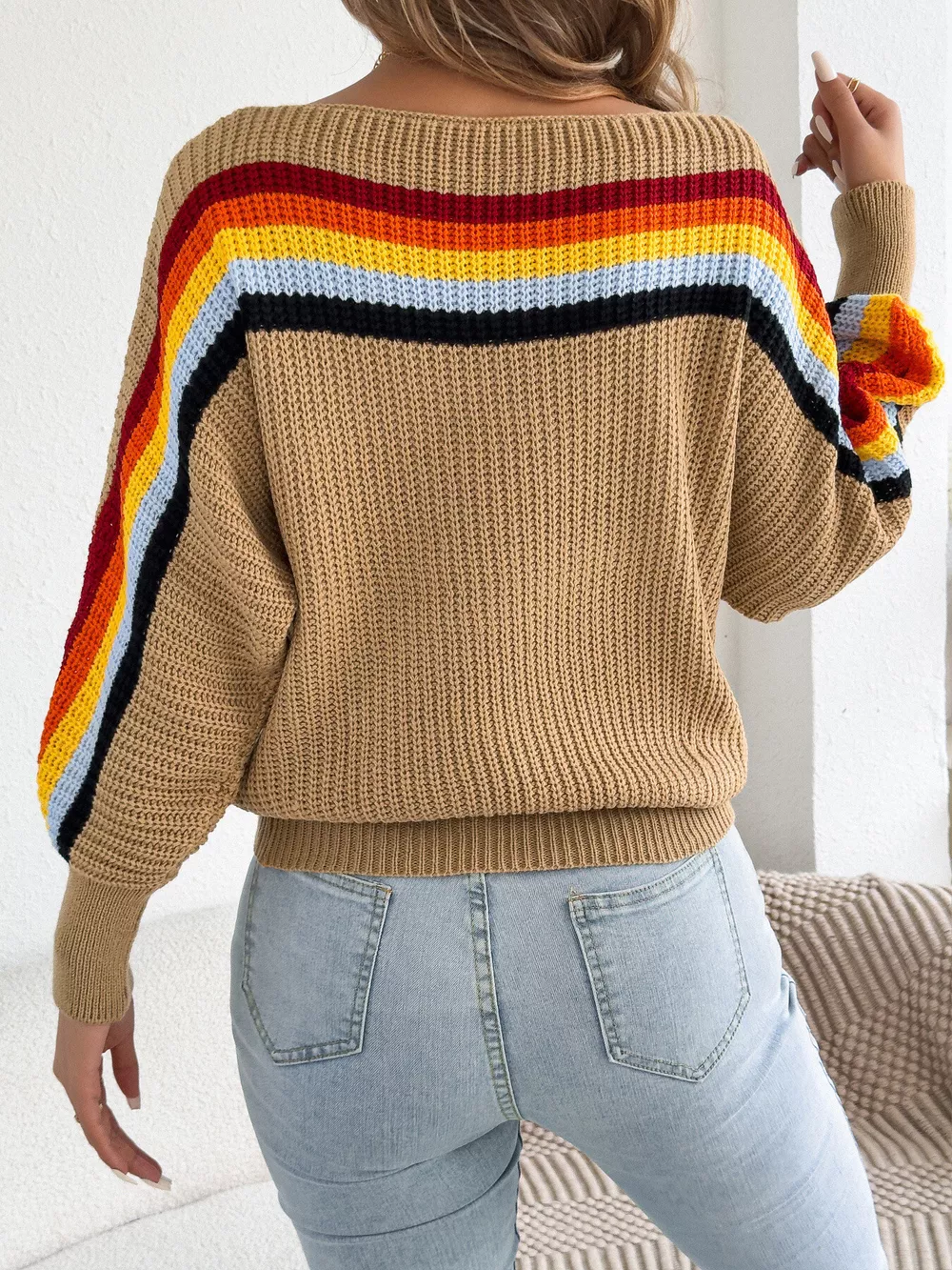Striped Knit Boat Neck Sweater, image 7