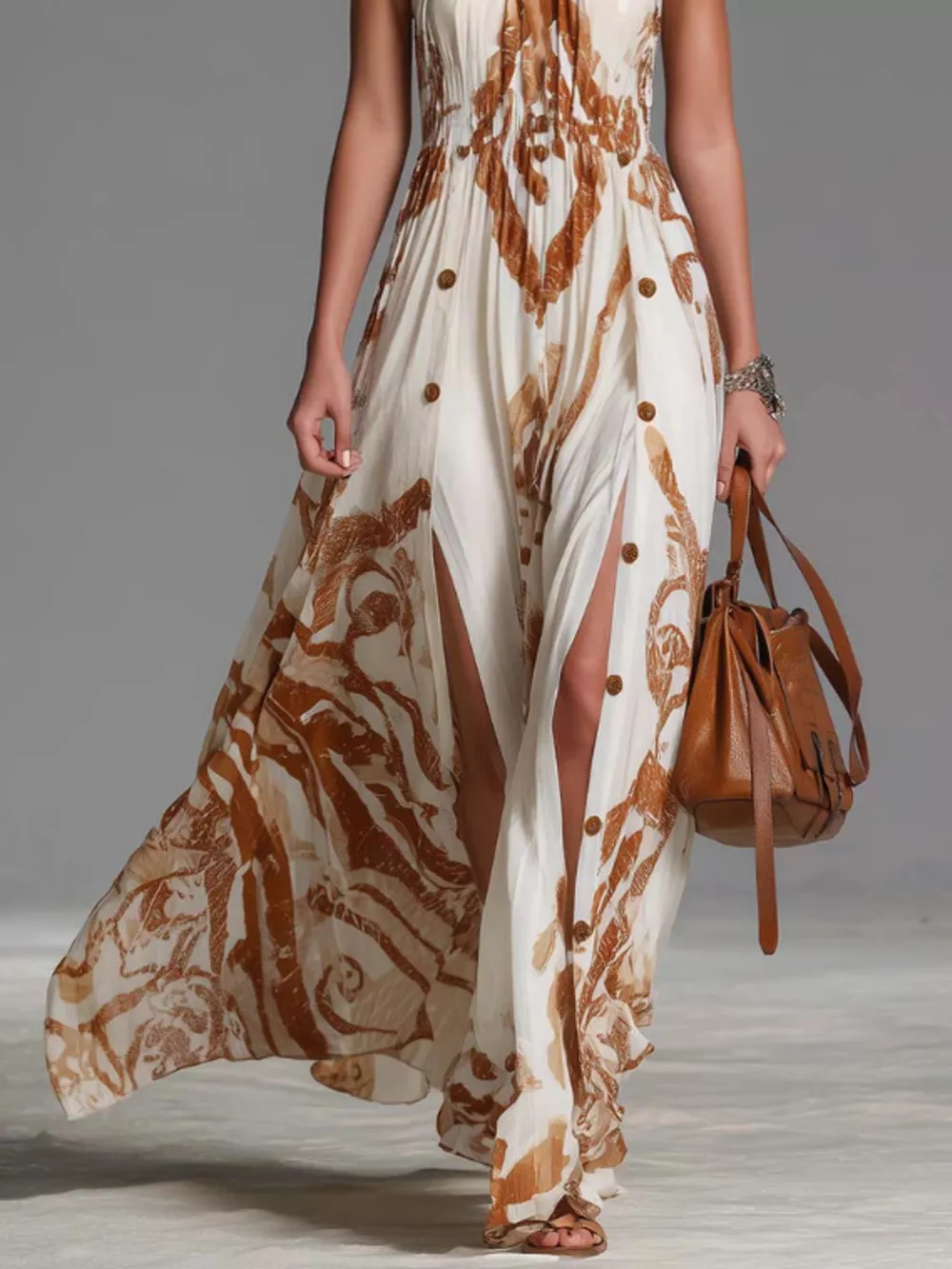 Printed Halter Neck Maxi Dress, image 3