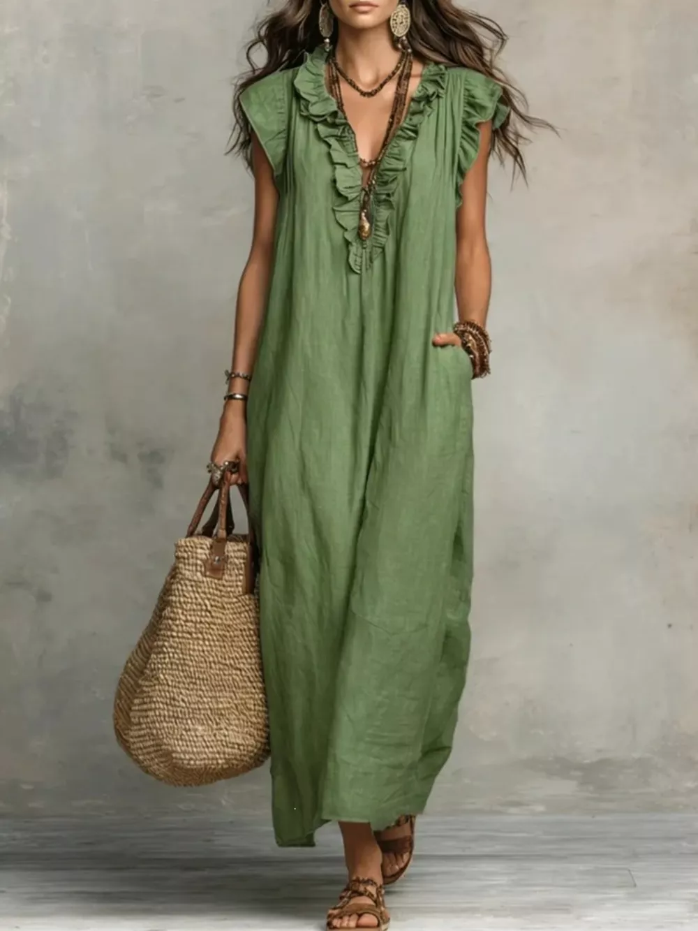 Ruffled V-Neck Maxi Dress, image 6