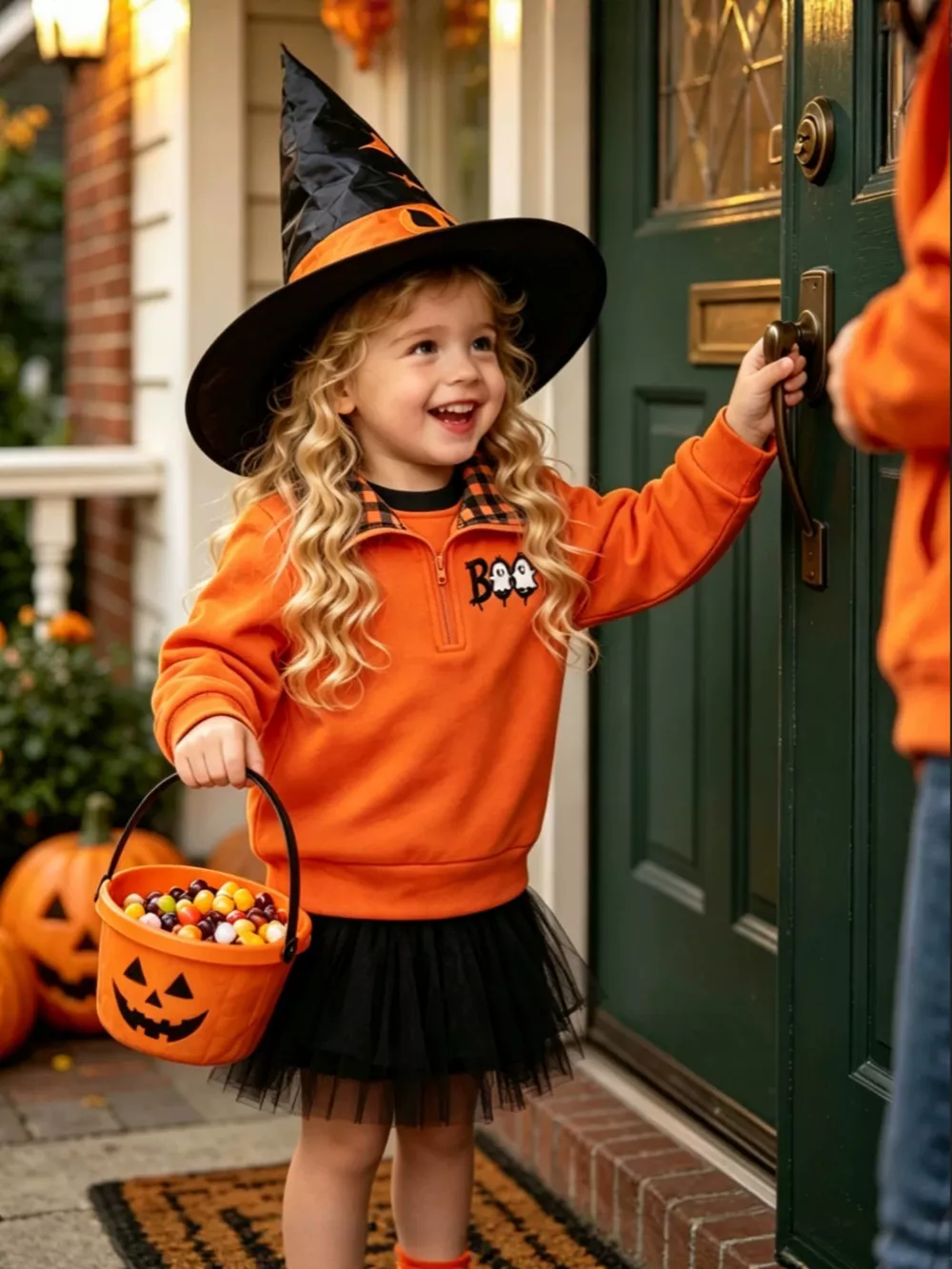 Children's Pumpkin Quarter-Zip Plaid Collar Sweatshirt, image 5