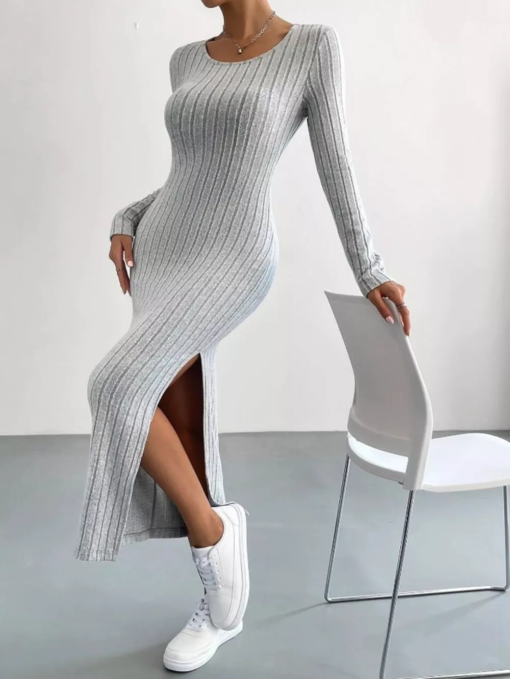 Full Size Ribbed Knit Bodycon Midi Dress Plus Size, image 6