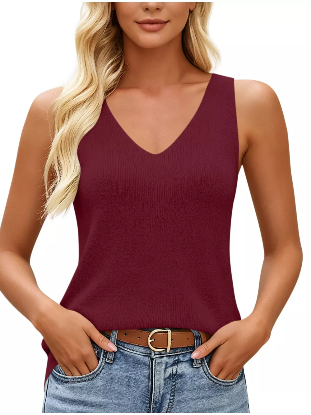 V-Neck Ribbed Knit Tank Top, image 22