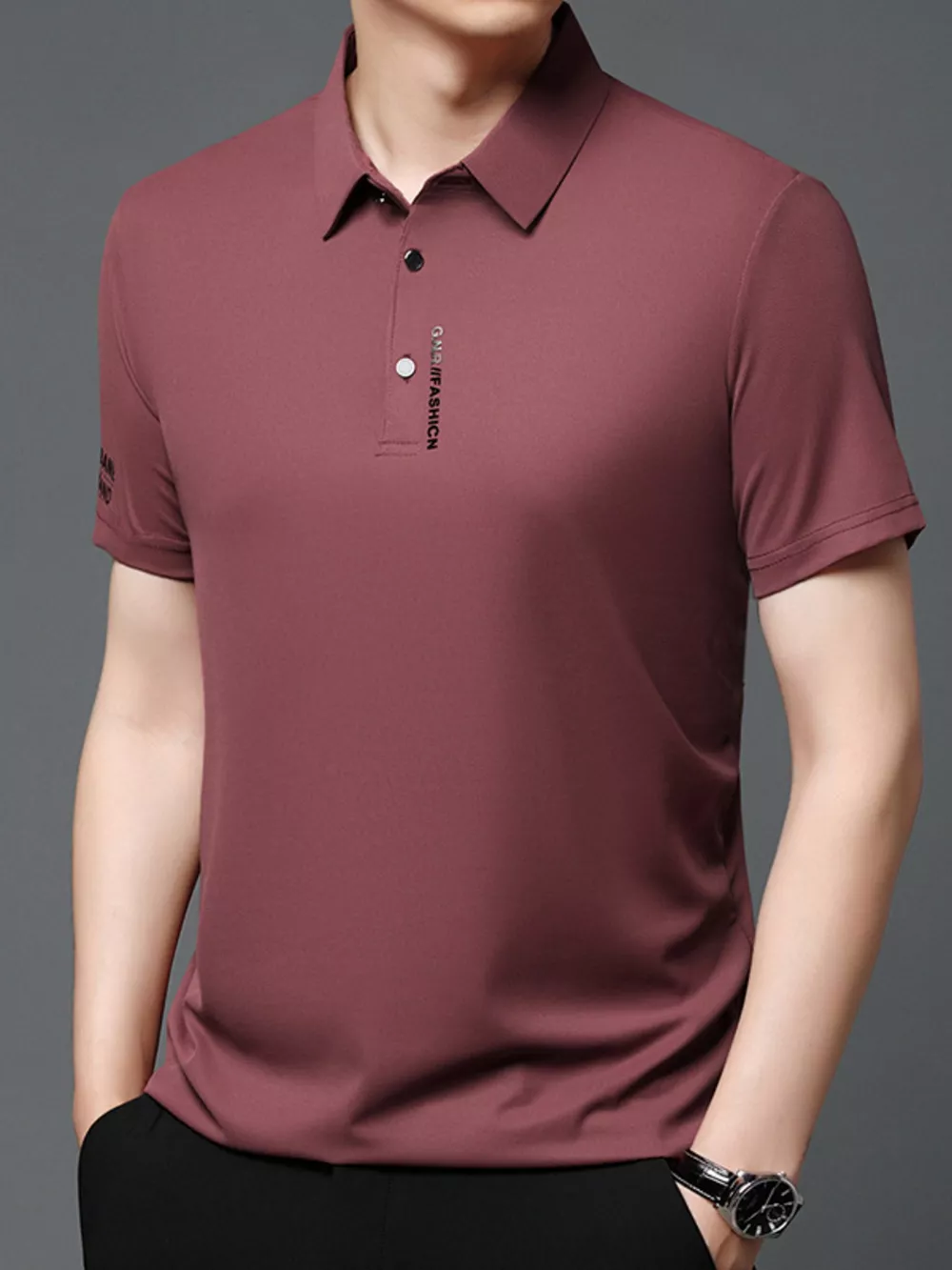 Men's Plus Size Button Detail Short Sleeve Polo, image 5