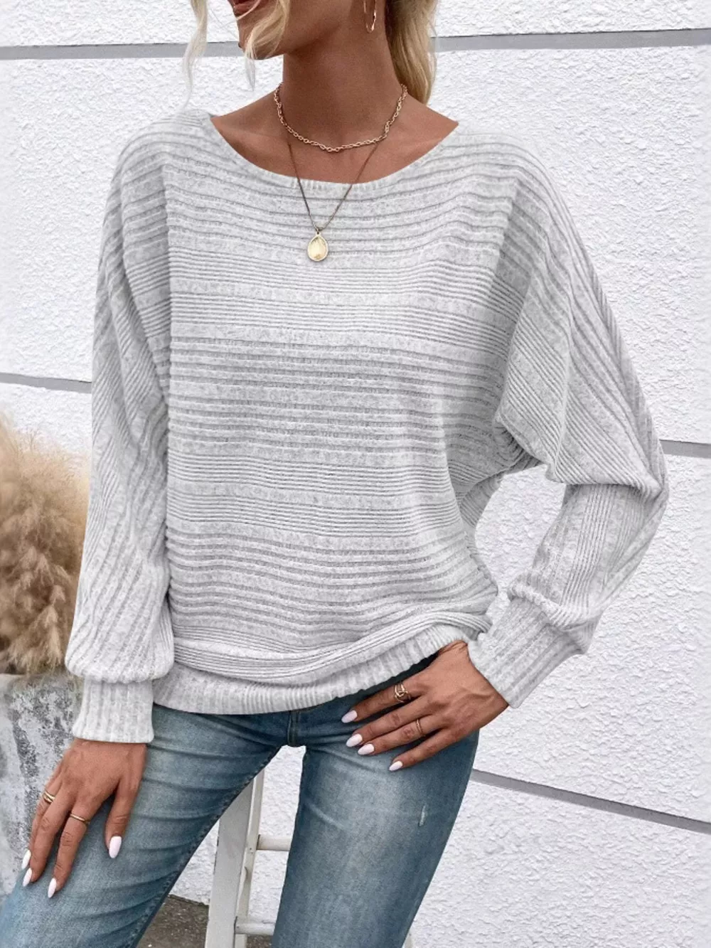 Ribbed Round Neck Long Sleeve Top, image 14