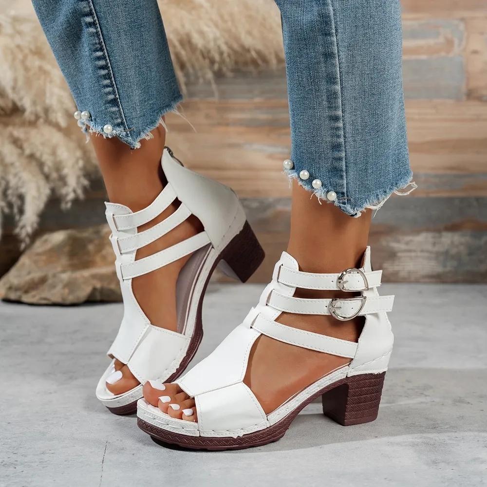 Block Heel Buckle Strap Sandals, image 6