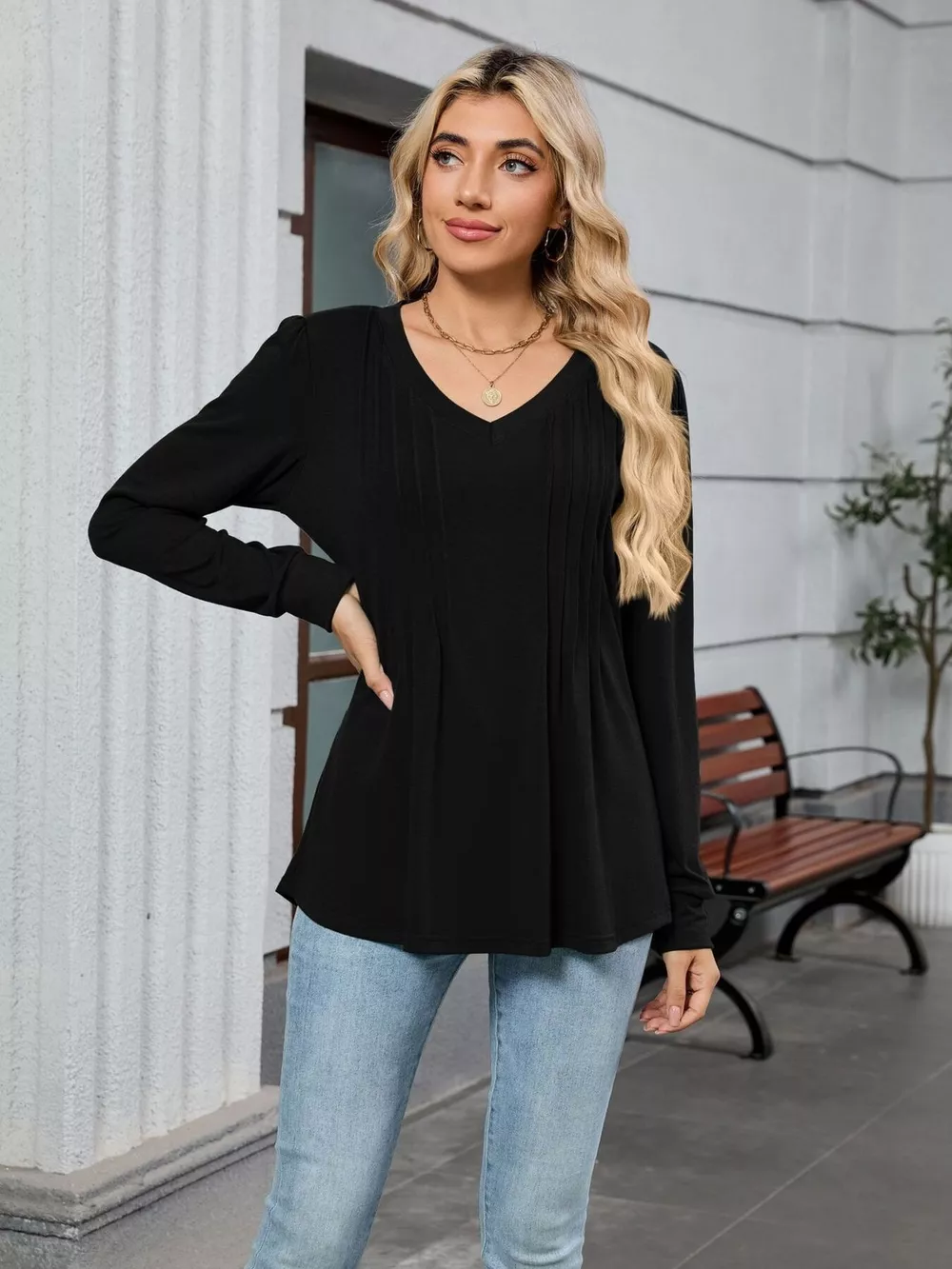 V-Neck Long Sleeve Relaxed Fit T-Shirt, image 24