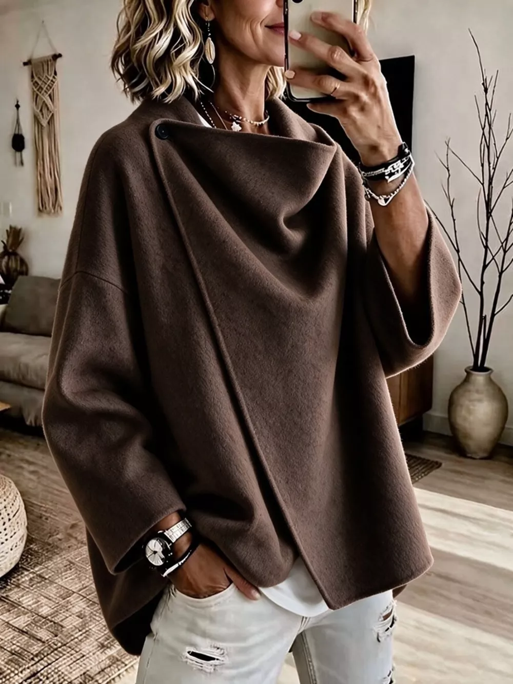 Full Size Asymmetric Cowl Neck Cape Plus Size, image 9
