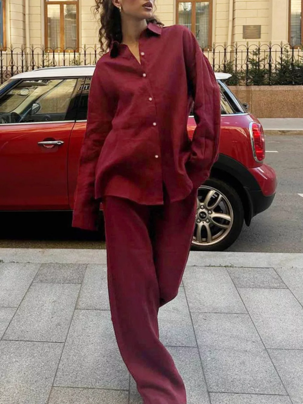 Relaxed Fit Button Up Shirt and Pants Two-Piece Set, image 23