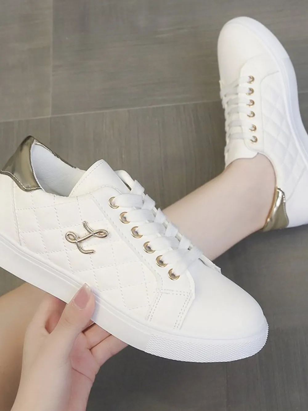 Quilted Platform Sneakers with Metallic Gold Accents, image 10