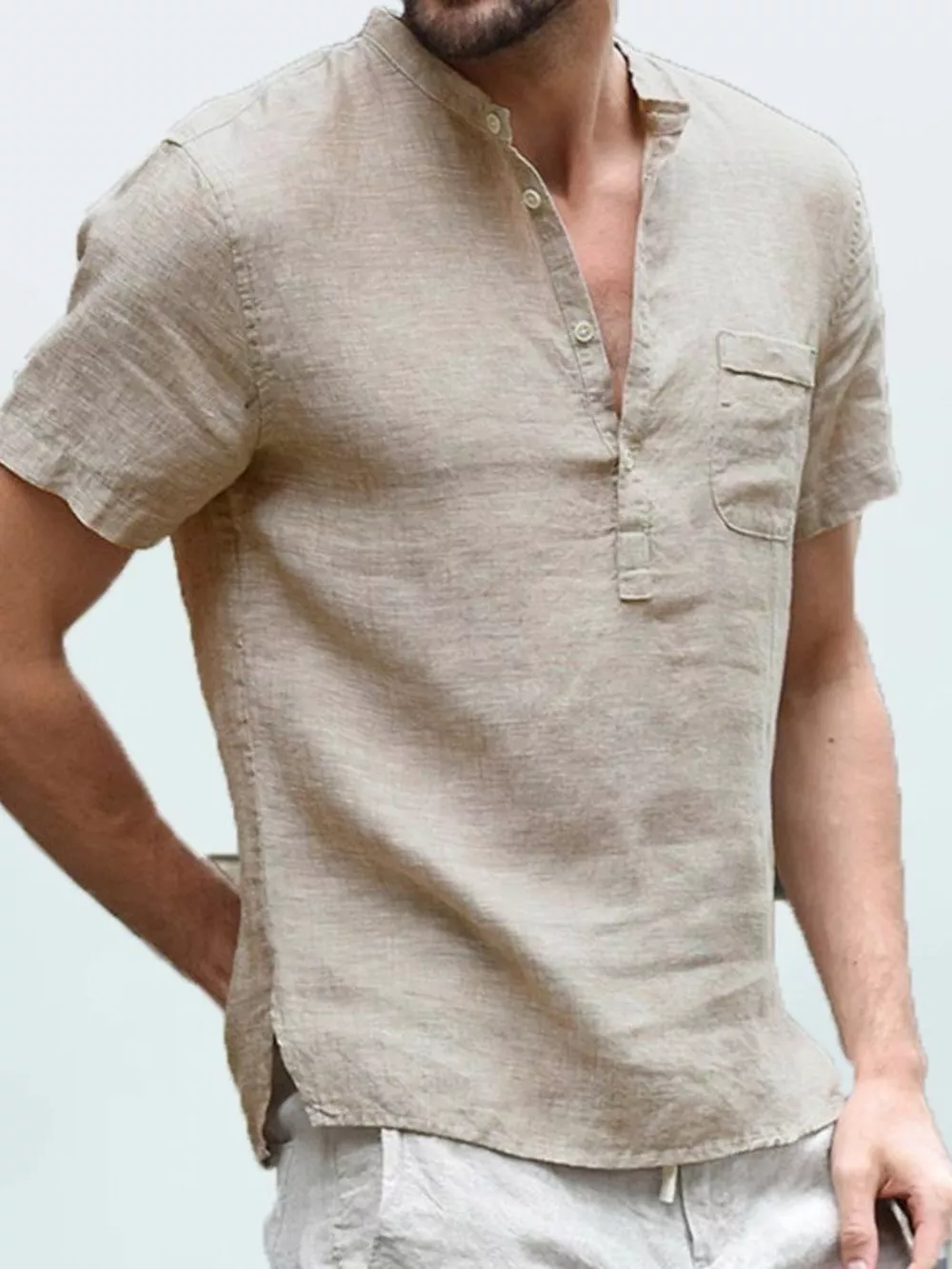 Men's Full Size Casual Solid Color Button Detail Shirt Plus Size, image 5