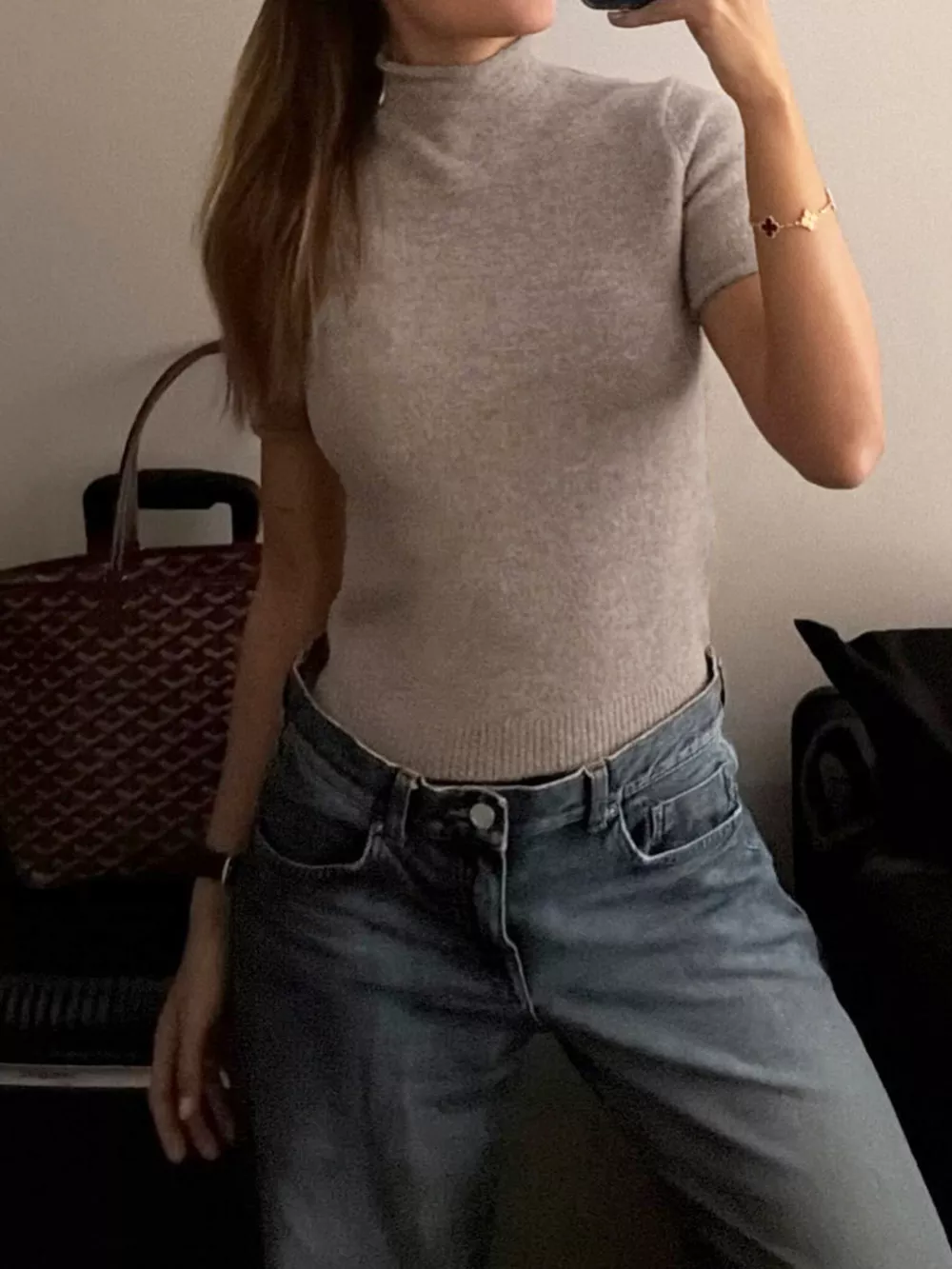 Mock Neck Short Sleeve Knit Sweater
