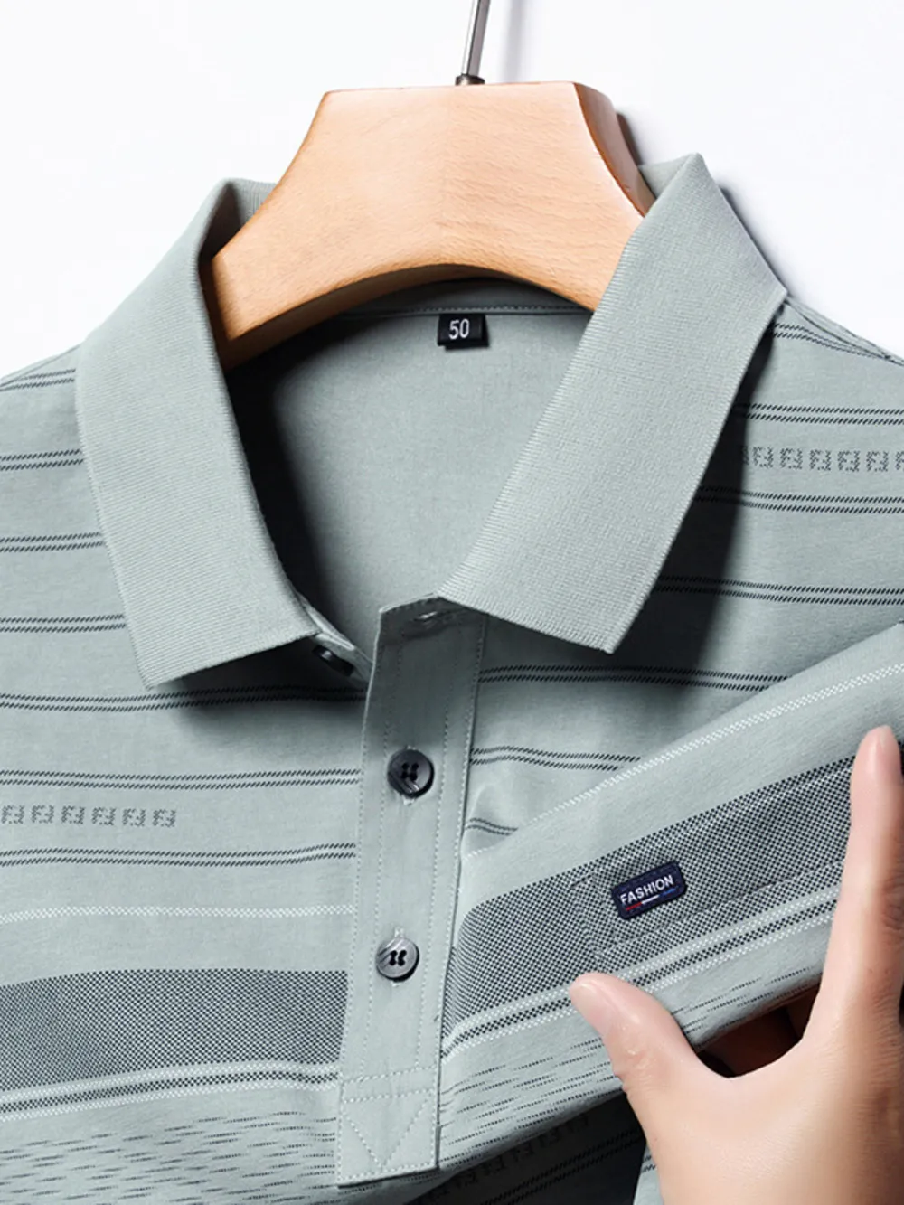 Men's Plus Size Classic Striped Business Casual Polo Shirt, image 5