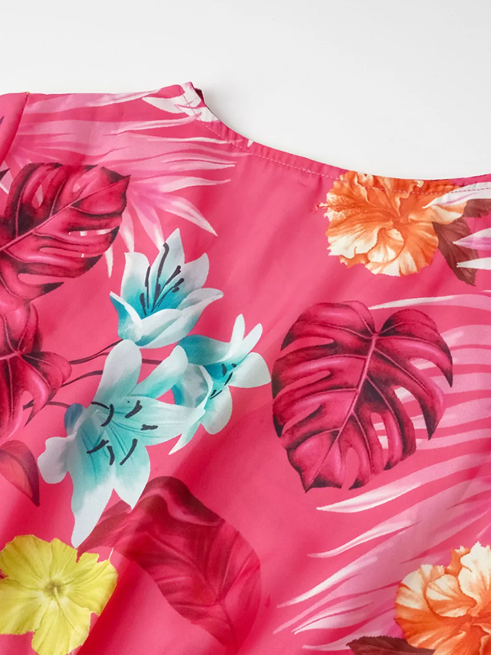 Pleated Tropical Print Belted Midi Dress, image 9