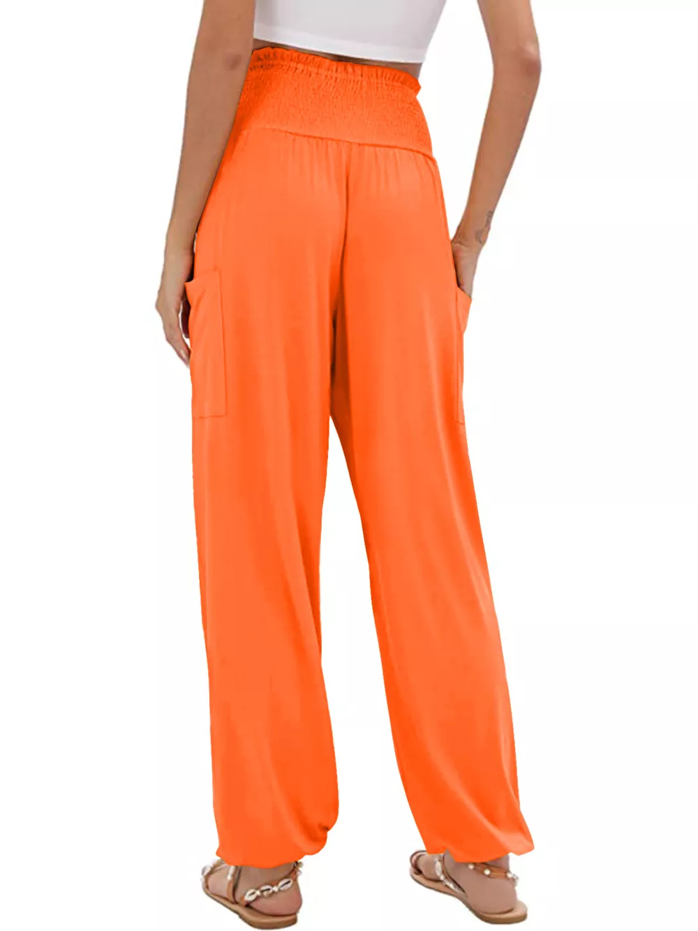 Full Size Smocked Waist Harem Pants with Pockets Plus Size, image 6
