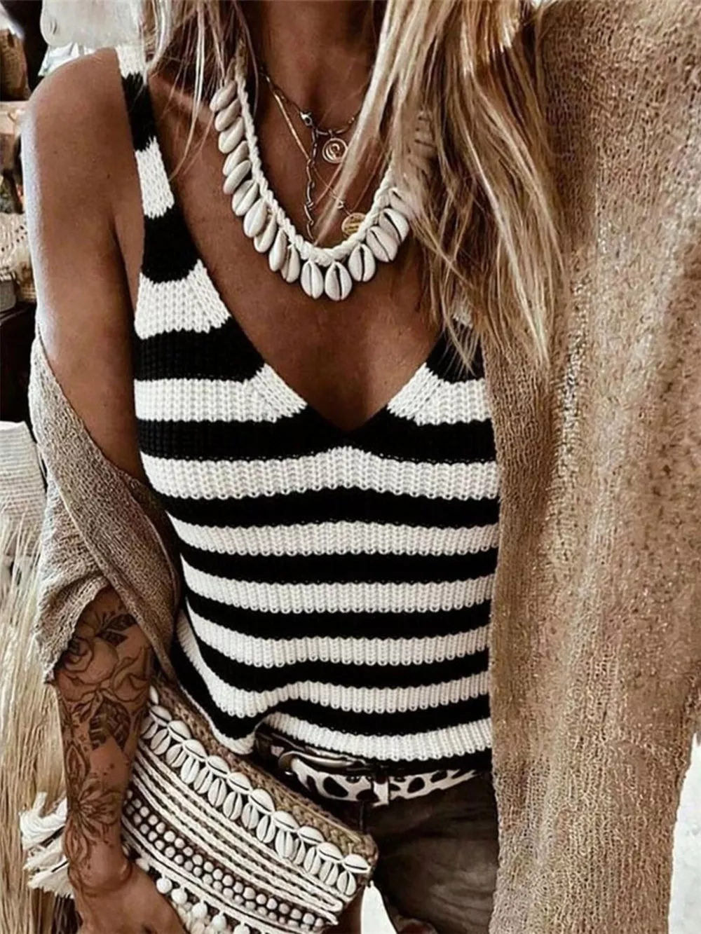 Striped V-Neck Tank, image 6