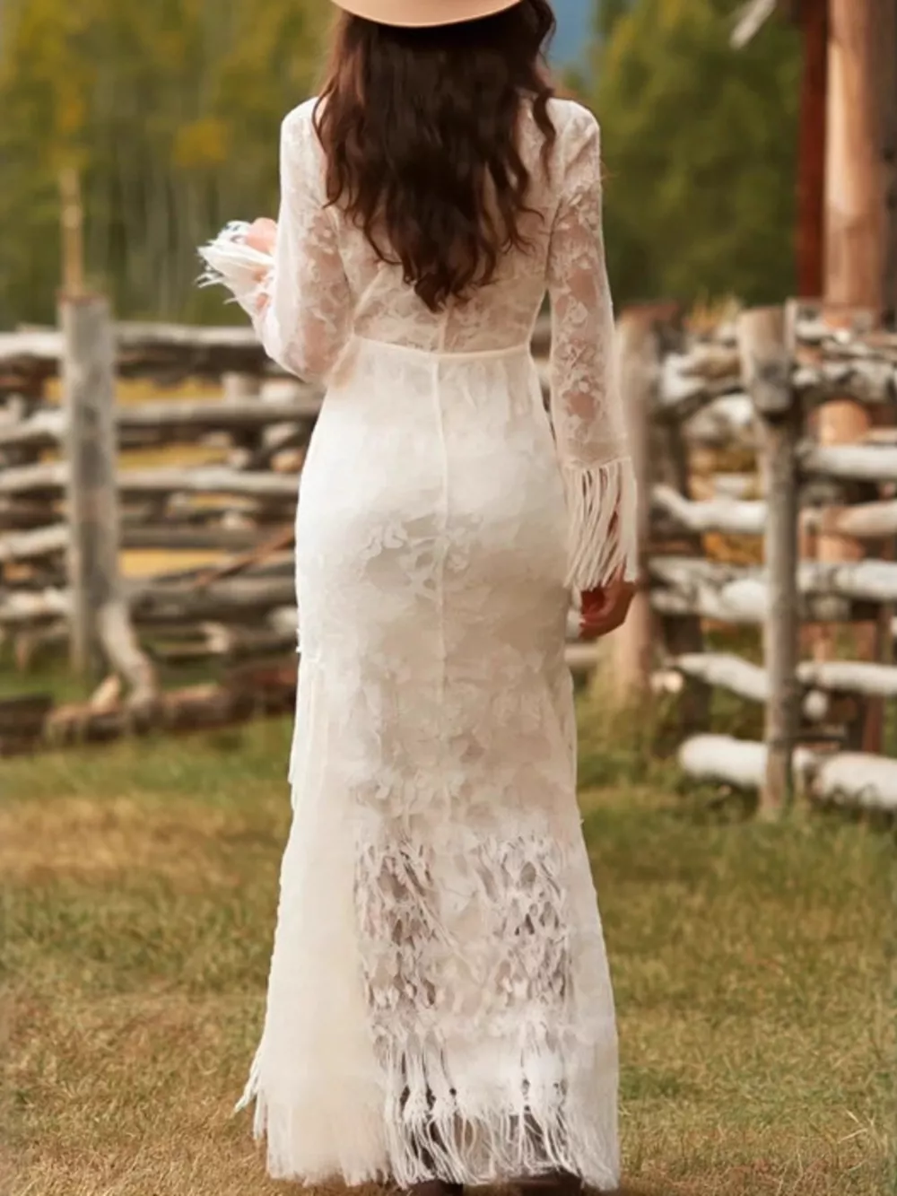 Lace Fringe V-Neck Maxi Dress, image 5