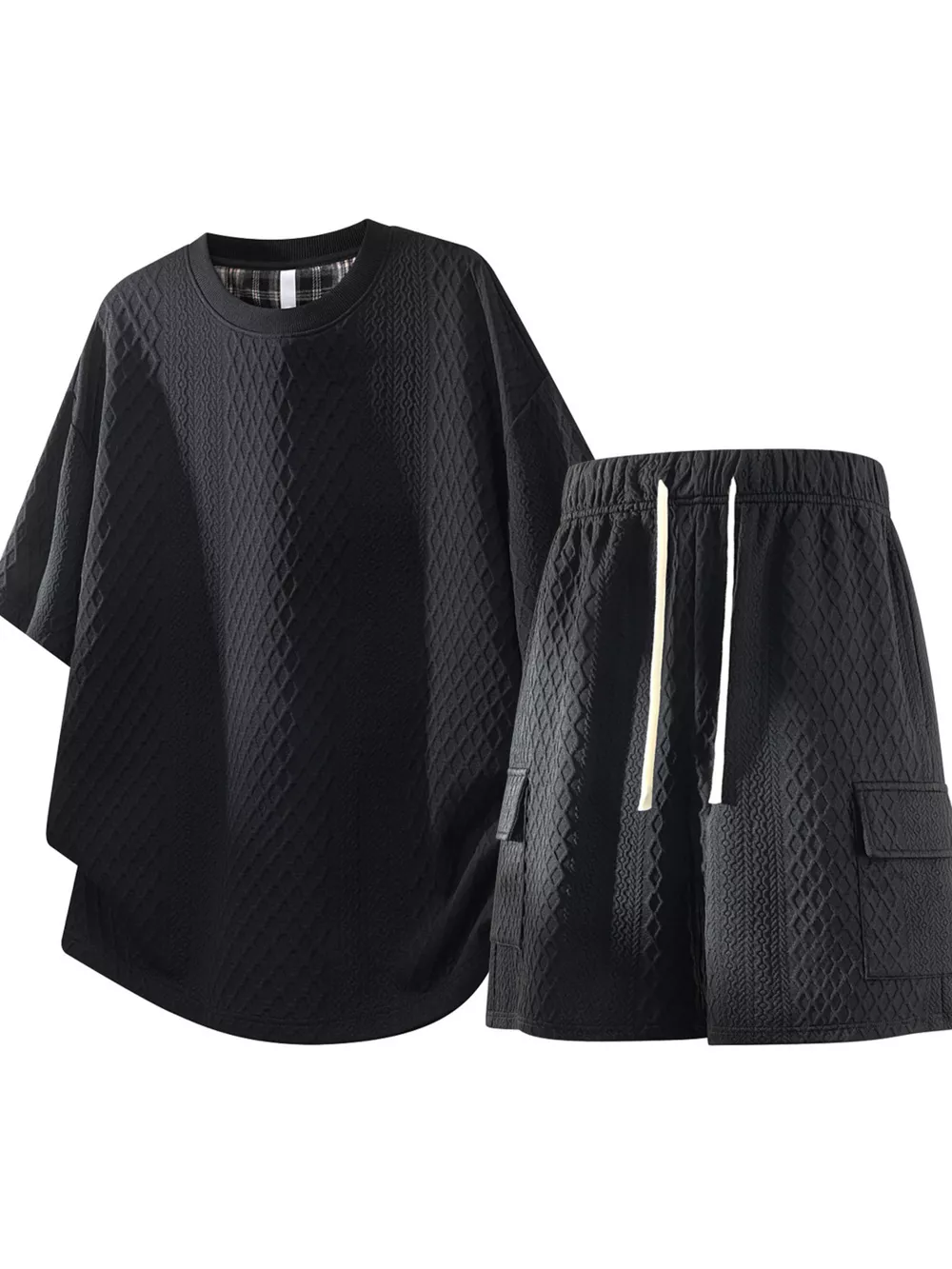 Men's Plus Size Textured Casual Top and Shorts Set, image 2
