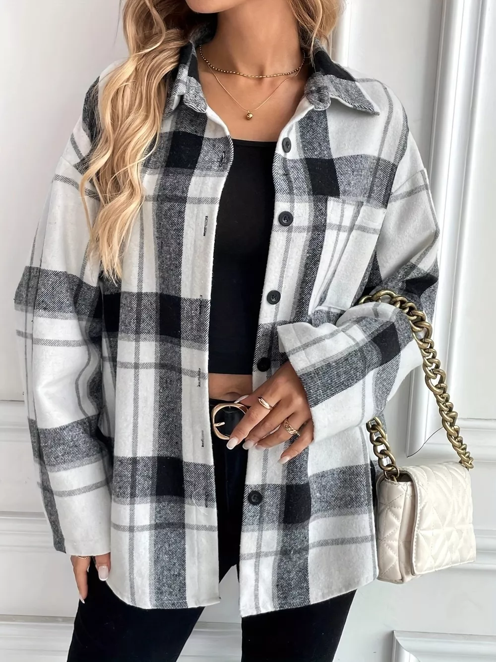 Oversized Plaid Button Up Shirt, image 3