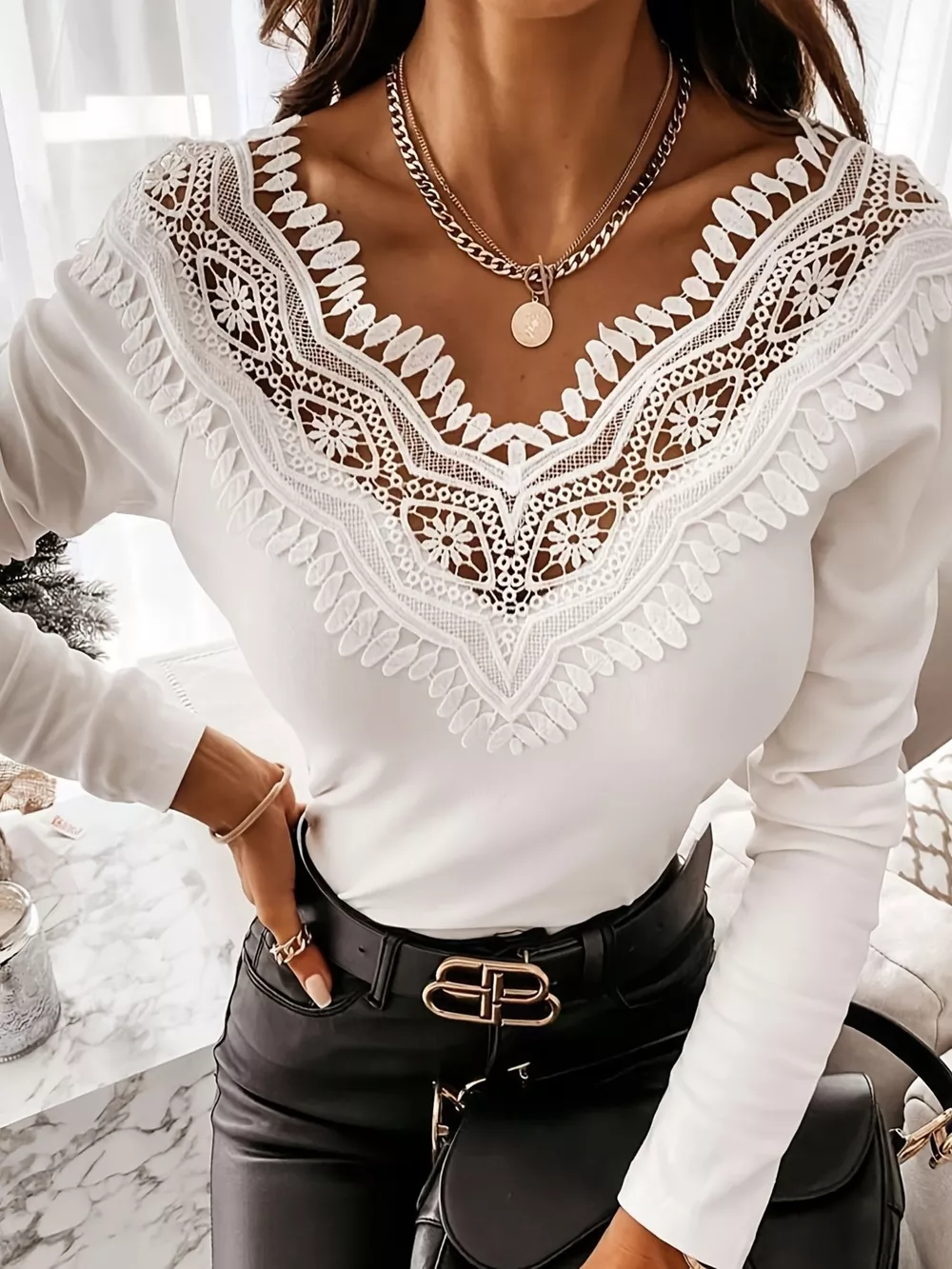 Lace Trim Long Sleeve T-Shirt