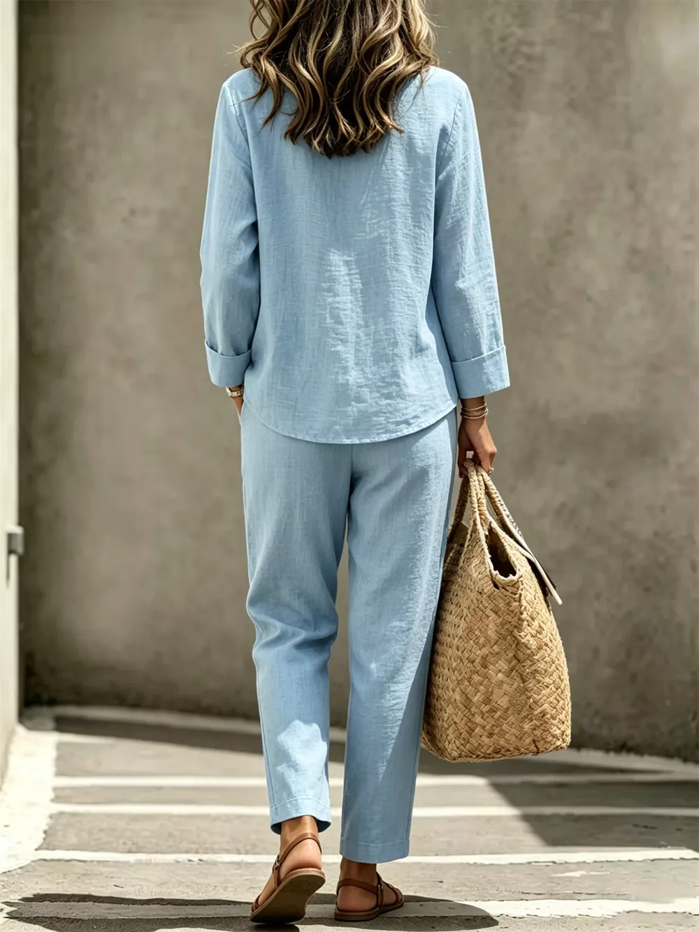 Button Detail Long Sleeve Top and Pants Set, image 2
