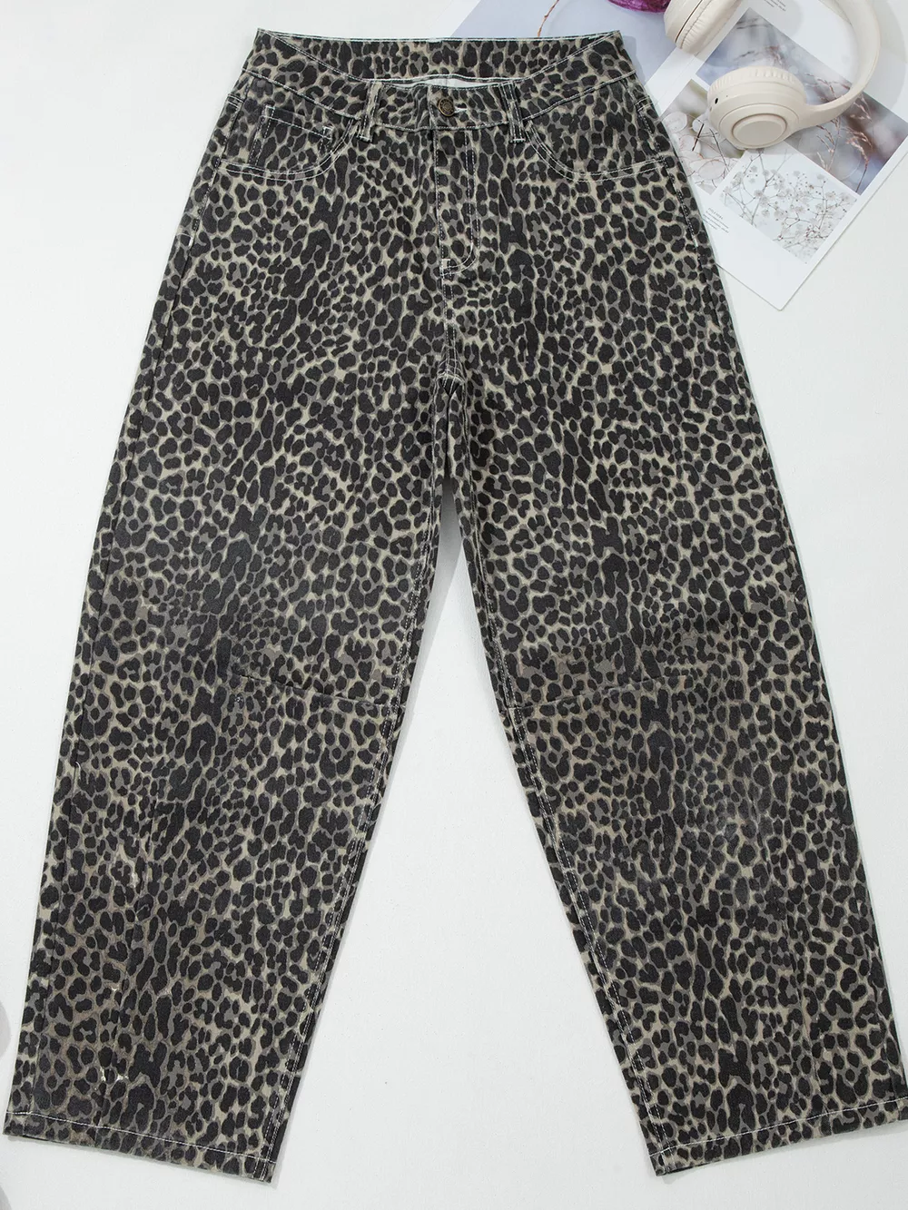 Leopard Print High Waist Barrel Jeans, image 8