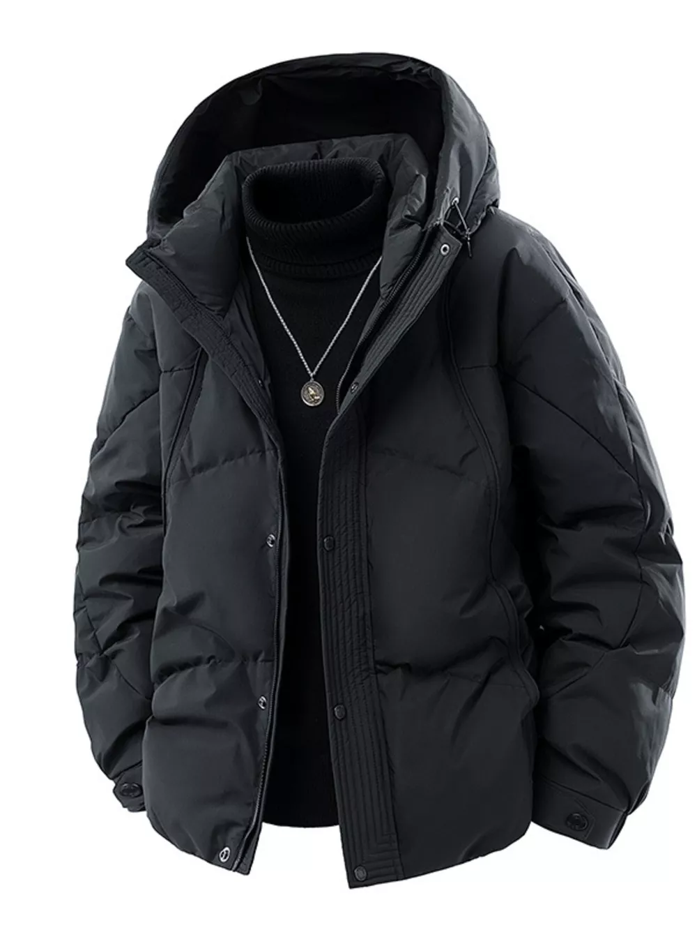 Men's Plus Size Snap Down Hooded Puffer Jacket