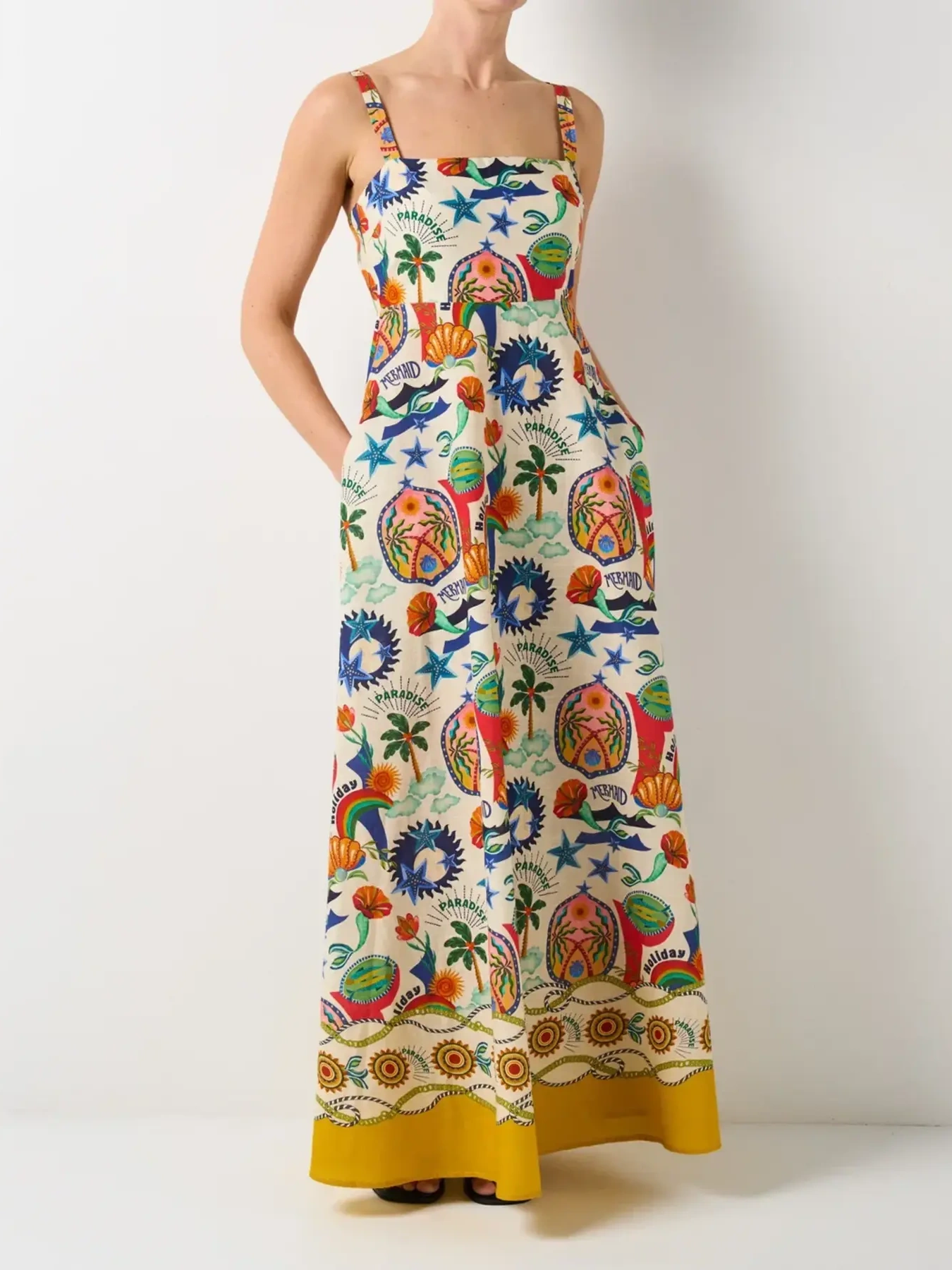 Printed Square Neck Maxi Cami Dress, image 3
