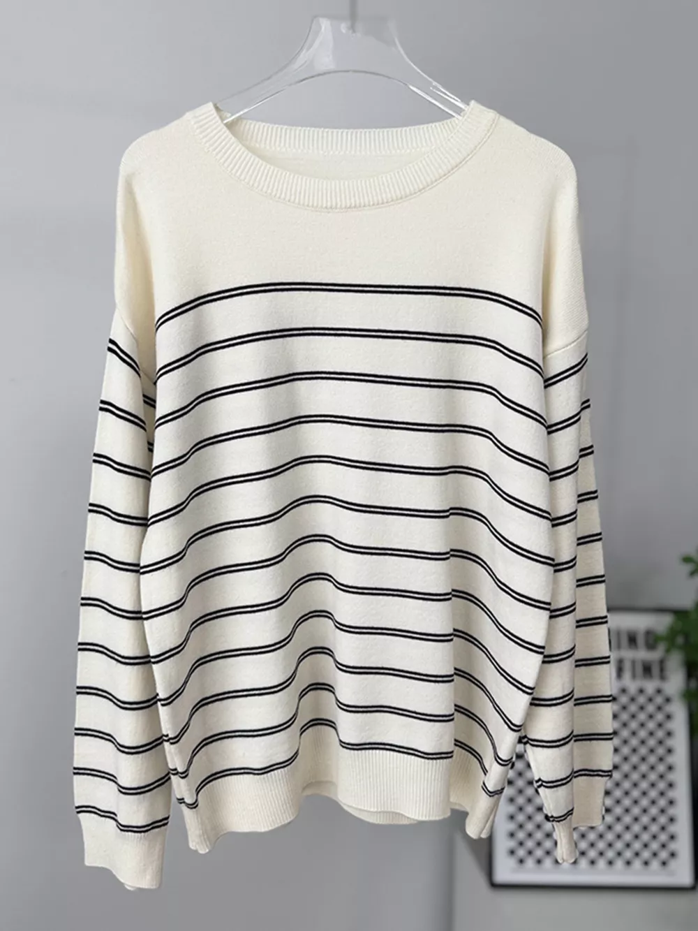 Classic Striped Crewneck Knit Top with Layered Sweater Detail, image 13