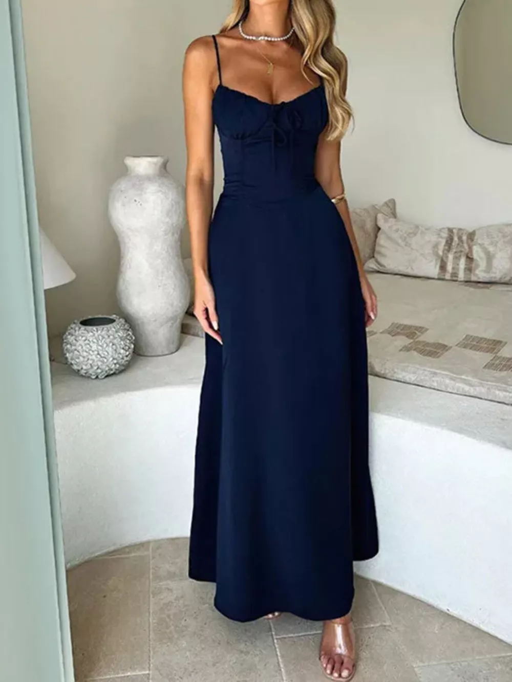 Tie Front Spaghetti Strap Maxi Dress, image 8
