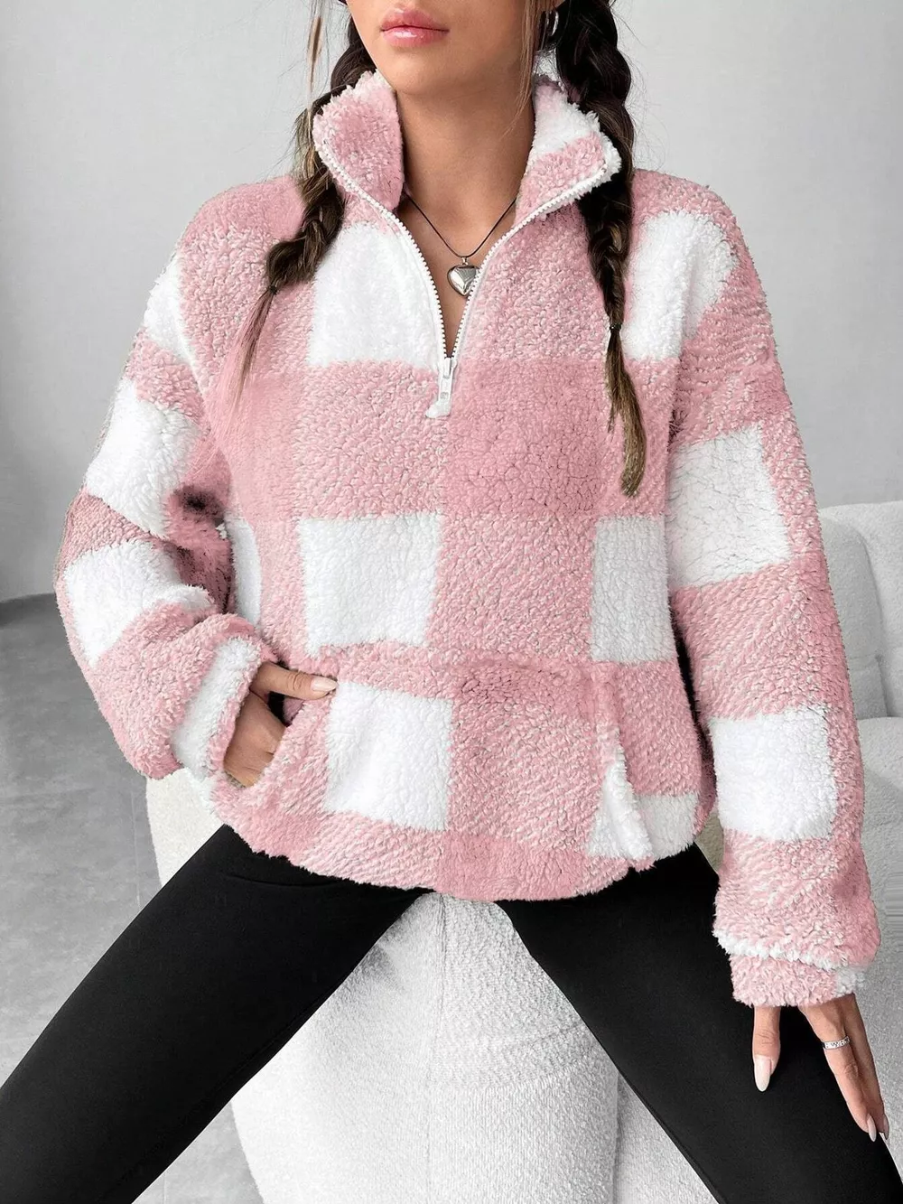 Full Size Plaid Sherpa Long Sleeve Sweatshirt Plus Size, image 19