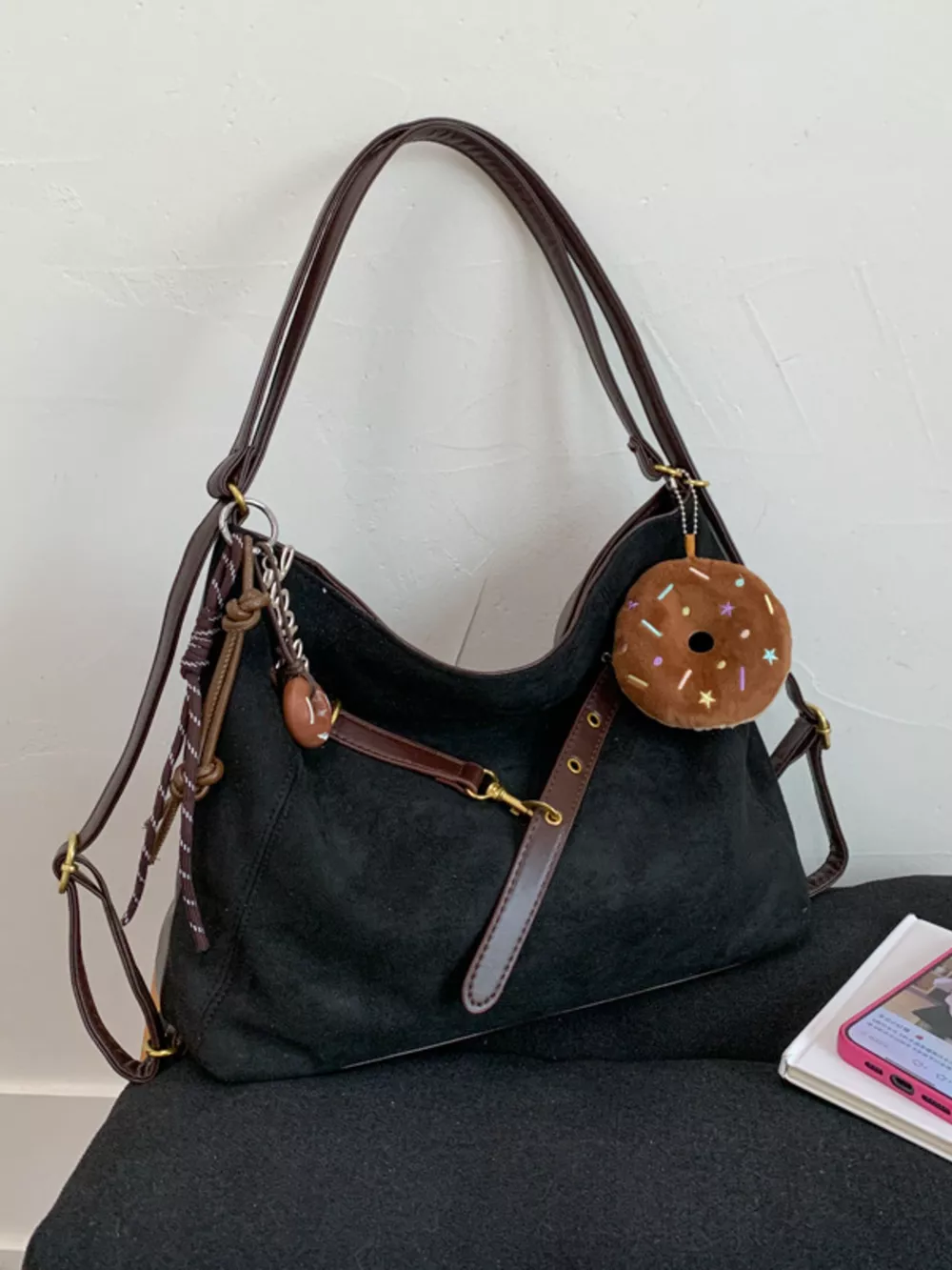 Adjustable Strap Handbag with Charm