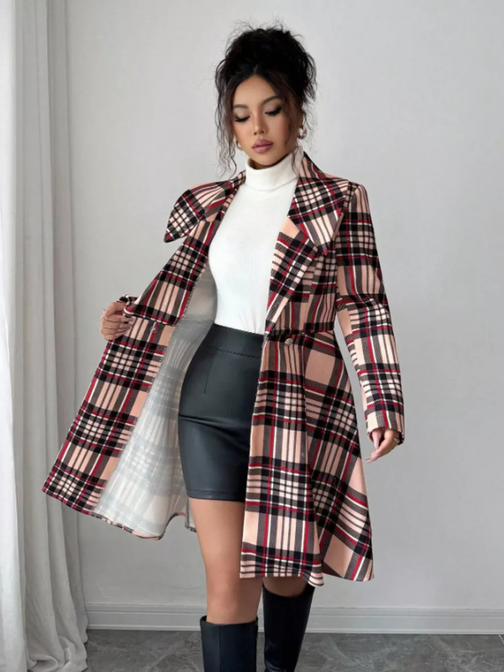 Plaid Button Up Long Sleeve Coat, image 5
